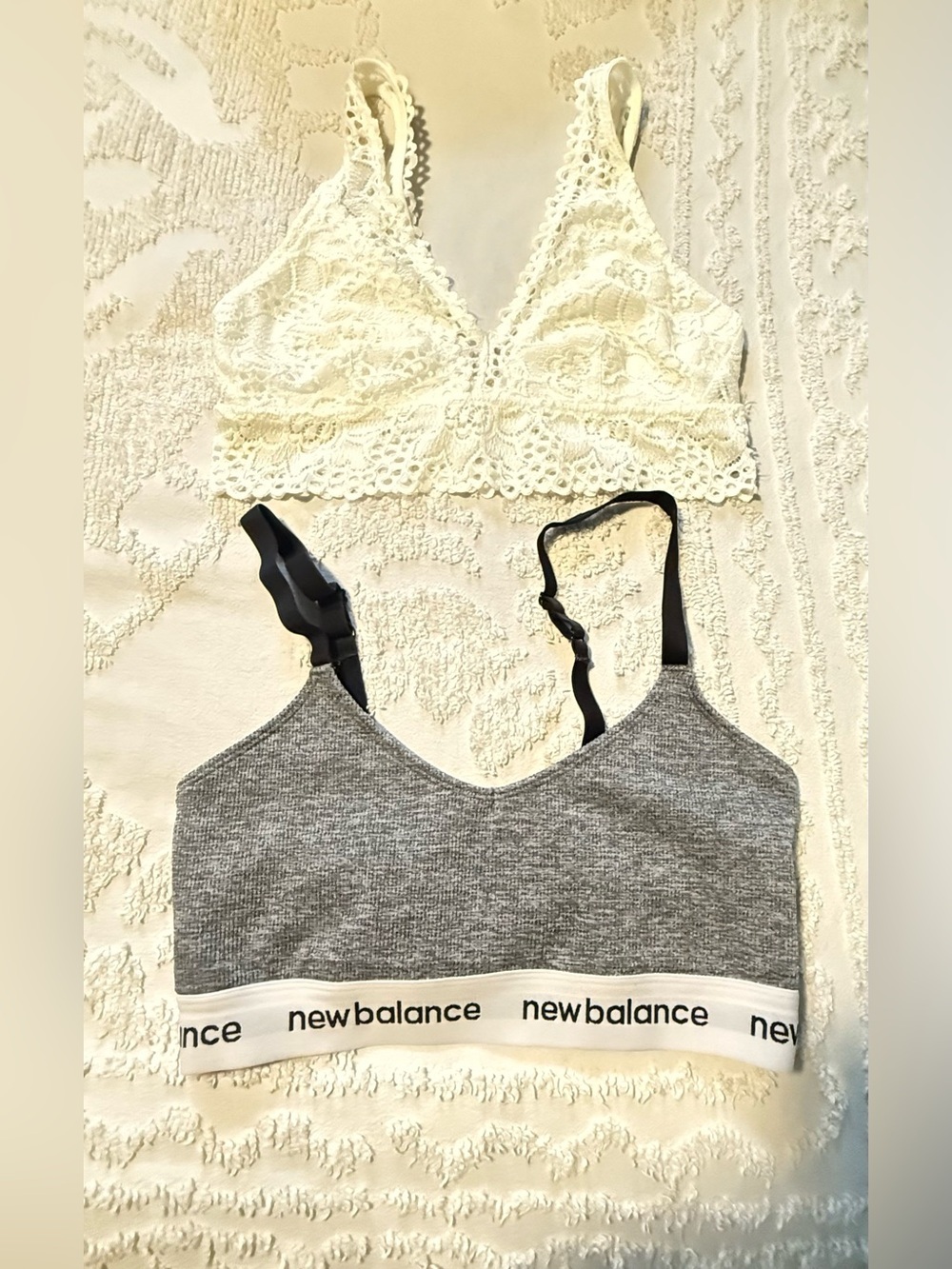 aerie Lace Ivory Bralette & Gray Branded Stretch Bralette Duo
